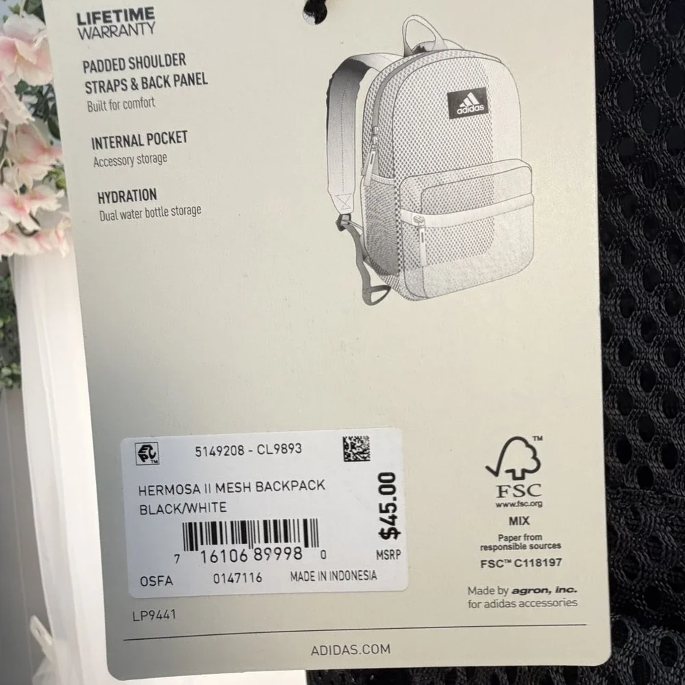 adidas Hermosa 2 Mesh Backpack Black See-Through, Transparent, One Size,